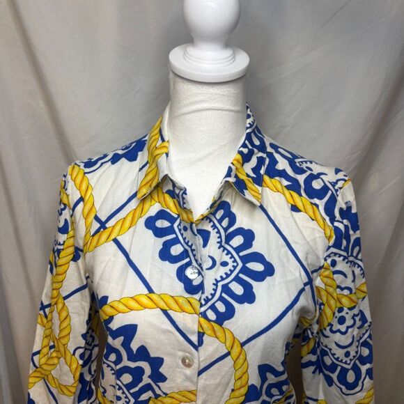 Everlily Chain Floral Pattern Linen Beach Hi Low Dress Belted Button Down NWT - Picture 2 of 8